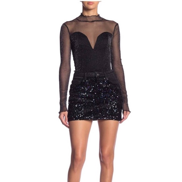 Mustard Seed Sequined Y2K style Denim Miniskirt black MEDIUM NWOT night out chic - Picture 4 of 11